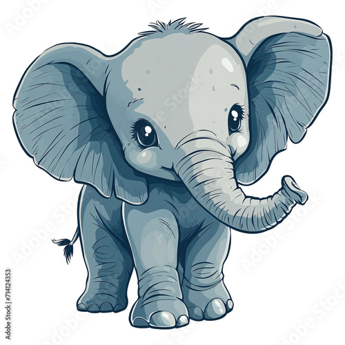 simple detailed illustration of a cute baby elephant transparent background