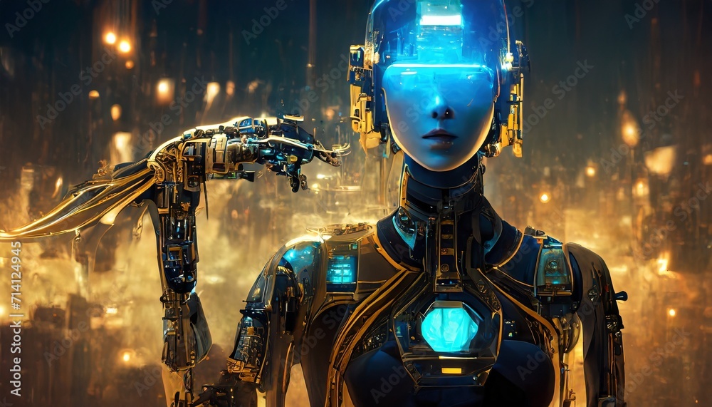 Fototapeta premium artificial intelligence robots work in industry 