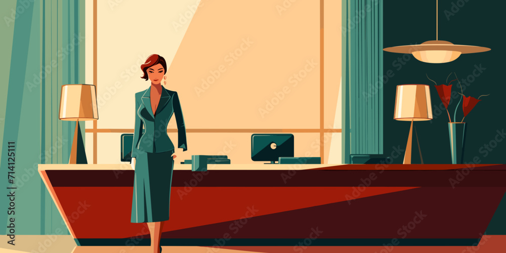 Elegant woman at a reception lobby Elegant woman at a reception lobby