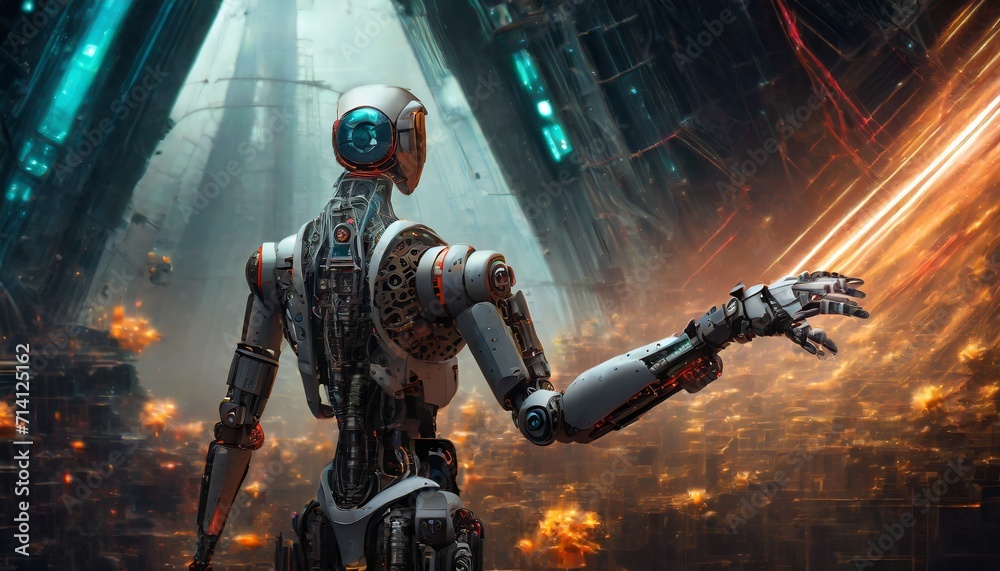 Fototapeta premium artificial intelligence robots work in industry