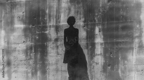 Silhouetted Harmony: Exploring Fine-Art Shadows with Human Silhouette, Striking Light and Dark Contrast in a Moody Monochrome Composition. Negative Space Explored for Subtle Elegance and Artistic Dept