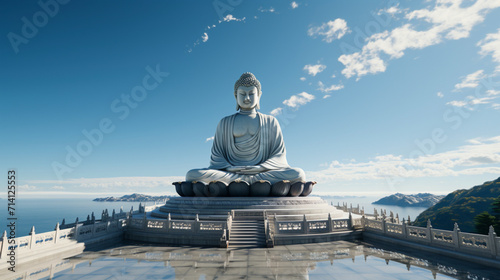 White marble big buddha with blue sky