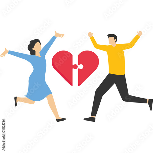 Fototapeta Naklejka Na Ścianę i Meble -  Valentine's day, man and woman holding heart balloon, girlfriend and boyfriend couple, hearts sign, Vector illustration design concept in flat style

