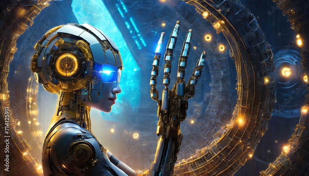 Fototapeta premium artificial intelligence robots work in industry 