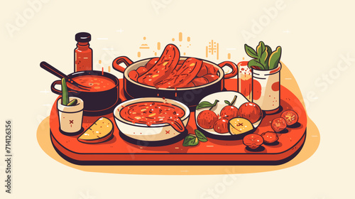 nostalgia and comfort associated with meat in a vector art piece showcasing scenes of home-cooked meals family gatherings and the timeless appeal of traditional meat dishes .simple isolated line