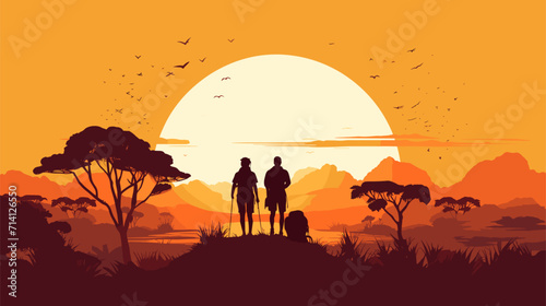 connection with wildlife during a hiking adventure in a vector art piece showcasing scenes of hikers observing and appreciating the natural fauna encountered along the trail .simple isolated line