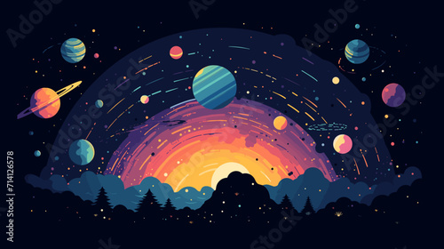 magic of celestial events in a vector art piece showcasing phenomena such as meteor showers eclipses and other astronomical occurrences .simple isolated line styled vector illustration photo