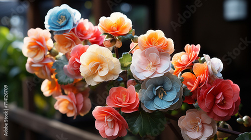 Numerous bright flowers of tuberous begonias begon