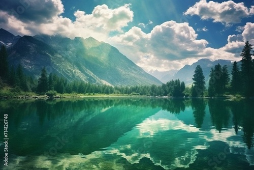 Summer mountain lake. Generative AI © Randy