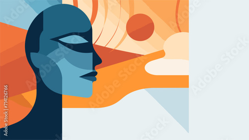 Convey the concept of consciousness and self-awareness in a vector scene featuring abstract representations of self-reflection introspection and the profound sense of awareness within the mind .simple