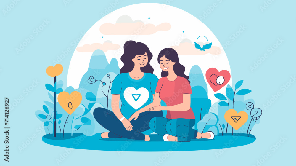 Convey the emotional support and care provided on World Cancer Day in a vector art piece showcasing scenes of healthcare professionals caregivers and individuals offering emotional support to those Convey the emotional support and care provided on World Cancer Day in a vector art piece showcasing scenes of healthcare professionals caregivers and individuals offering emotional support to those