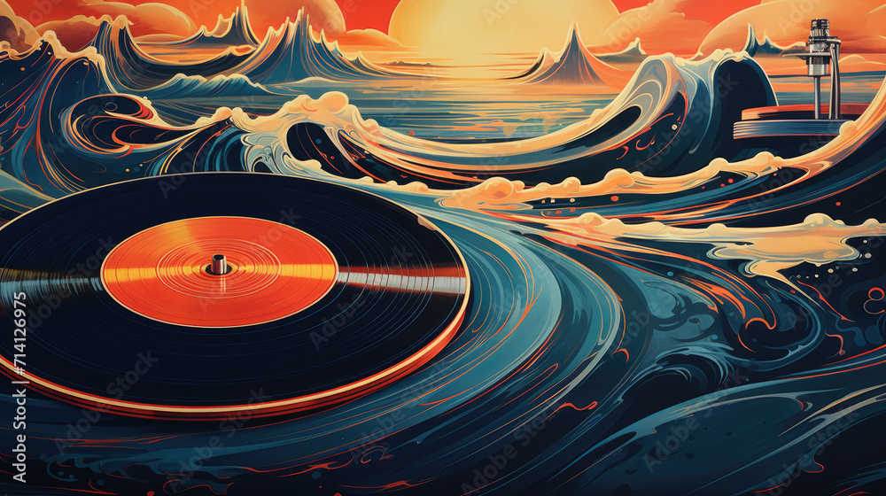 Colorful vinyl record surreal wallpaper background design