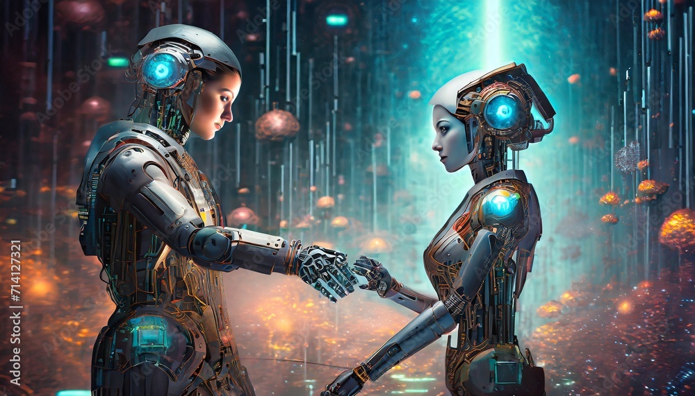 Naklejka premium artificial intelligence robots work in industry 