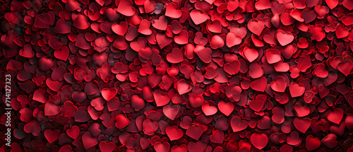 A vibrant collection of red hearts in varying shades, ranging from fiery maroon to delicate coquelicot, evokes feelings of passion, love, and warmth