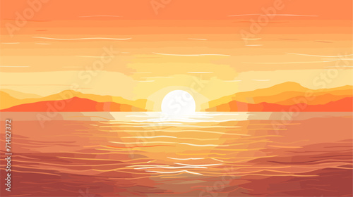 Convey the mystique of sunrise and sunset over the sea in a vector art piece showcasing scenes of the sun casting warm hues across the horizon reflecting on the water s surface .simple isolated line