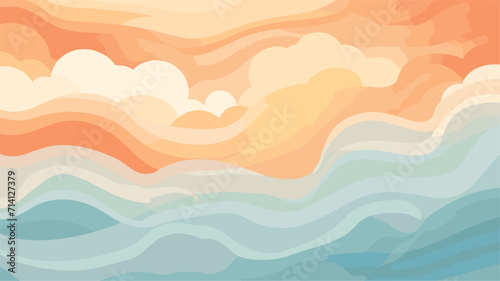 Convey the dynamic energy of the atmosphere in a vector scene featuring clouds drifting across the sky creating ever-shifting patterns and formations .simple isolated line styled vector illustration © J.V.G. Ransika
