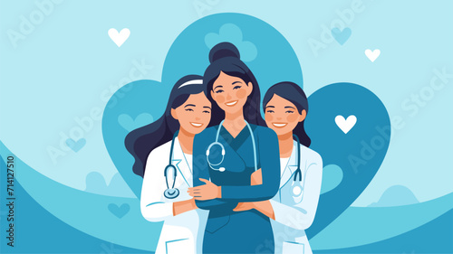 Convey the emotional support and care provided on World Cancer Day in a vector art piece showcasing scenes of healthcare professionals caregivers and individuals offering emotional support to those