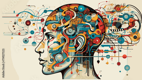 Convey the mysteries of memory and recall in a vector scene featuring abstract representations of memory processes recollection and the intricate pathways involved in remembering .simple isolated line