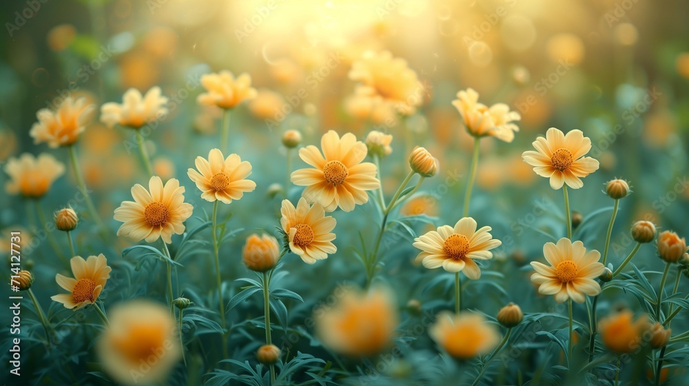 High-Resolution Soft Gradient in a Blooming Meadow with Calming Greens and Yellows: Floral Texture Background