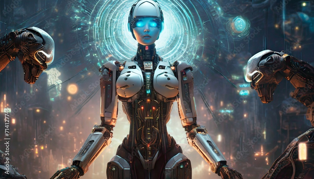 Naklejka premium artificial intelligence robots work in industry 