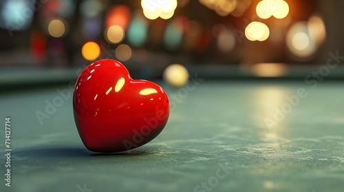 A passionate game of love and competition, the red heart on the pool table embodies the fiery spirit of indoor sports and the thrill of sinking a perfectly aimed pool ball photo