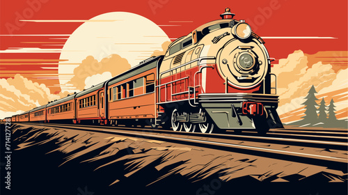 Convey the historical charm of vintage trains in a vector art piece showcasing classic models retro signage and the timeless appeal associated with historical railway transportation .simple isolated
