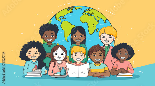 Convey the diversity and inclusivity of school communities in a vector art piece showcasing scenes of students from various backgrounds engaging in cultural exchange and contributing to the rich