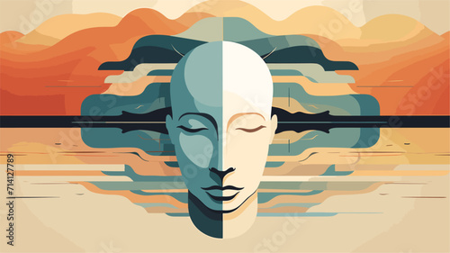 Convey the concept of consciousness and self-awareness in a vector scene featuring abstract representations of self-reflection introspection and the profound sense of awareness within the mind .simple