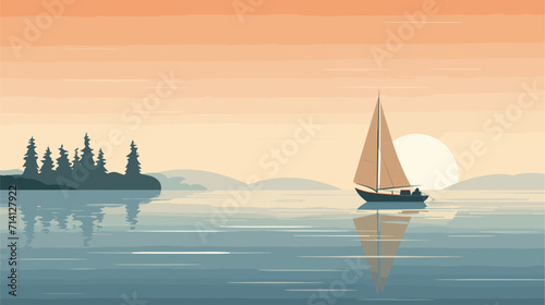 Explore the serenity of sailboats in a vector art piece showcasing scenes of sailing vessels gliding through calm waters harnessing the power of the wind for tranquil journeys .simple isolated line