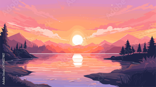 Explore the beauty of sunrise in a vector art piece showcasing scenes of the early morning sky painted with warm tones of orange pink and gold .simple isolated line styled vector illustration