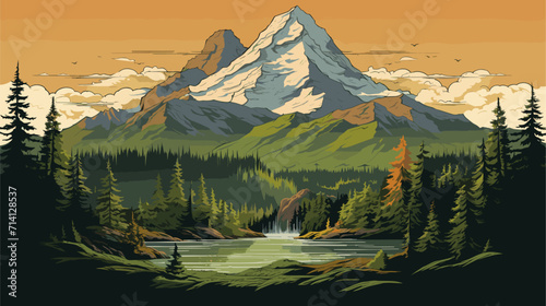 diverse landscapes and natural wonders of our world in a vector art piece showcasing scenes of majestic mountains tranquil oceans vast deserts and lush forests .simple isolated line styled vector