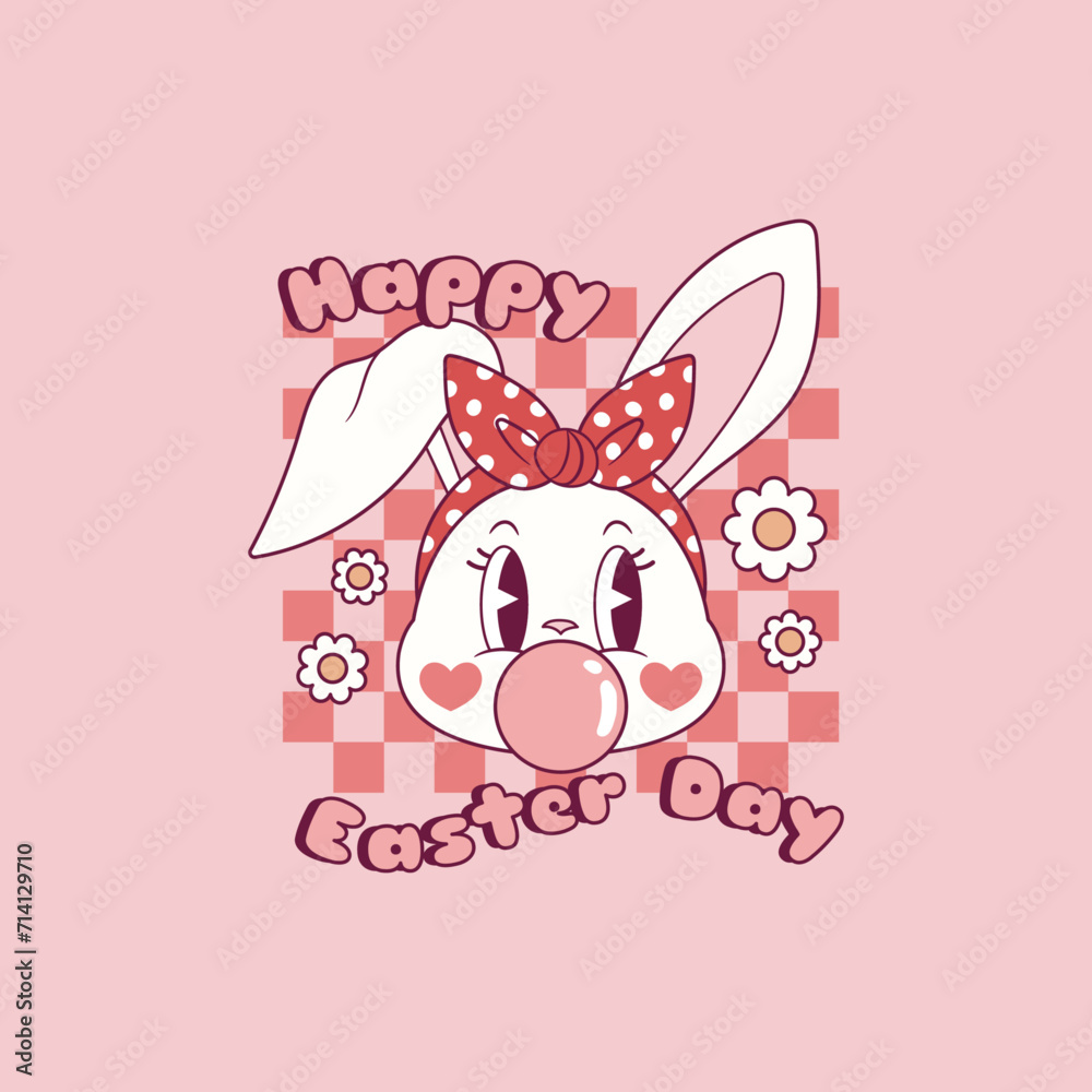 cute retro illustration of bunny with pin up style head scarf for easter cute retro illustration of bunny with pin up style head scarf for easter