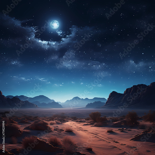 Dreamy moonlit desert landscape.