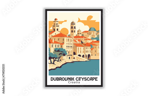 Dubrovnik Cityscape  Croatia. Vintage Travel Posters. Famous Tourist Destinations Posters Art Prints Wall Art and Print Set Abstract Travel for Hikers Campers Living Room Decor