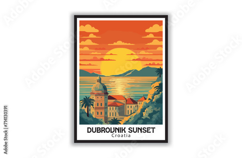 Dubrovnik Sunset  Croatia. Vintage Travel Posters. Famous Tourist Destinations Posters Art Prints Wall Art and Print Set Abstract Travel for Hikers Campers Living Room Decor