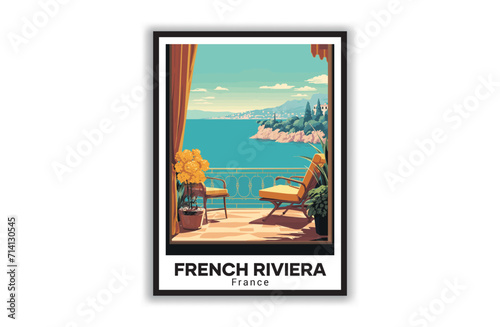 French Riviera, France. Vintage Travel Posters. Famous Tourist Destinations Posters Art Prints Wall Art and Print Set Abstract Travel for Hikers Campers Living Room Decor

