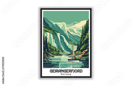 Geirangerfjord, Norway. Vintage Travel Posters. Famous Tourist Destinations Posters Art Prints Wall Art and Print Set Abstract Travel for Hikers Campers Living Room Decor
