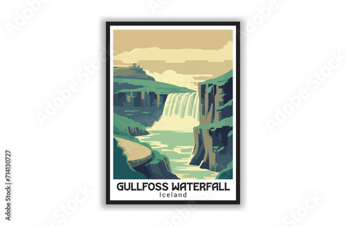 Gullfoss Waterfall, Iceland. Vintage Travel Posters. Famous Tourist Destinations Posters Art Prints Wall Art and Print Set Abstract Travel for Hikers Campers Living Room Decor