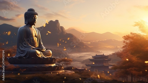 Big Golden Buddha Statue on mountaintop