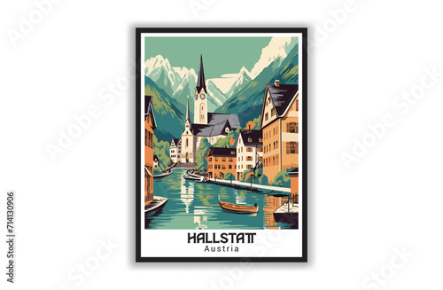 Hallstatt, Austria. Vintage Travel Posters. Famous Tourist Destinations Posters Art Prints Wall Art and Print Set Abstract Travel for Hikers Campers Living Room Decor