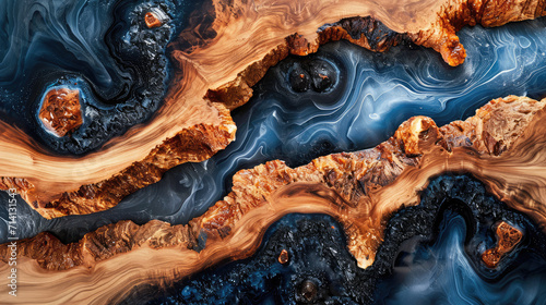 Abstract wood and colored epoxy resin texture background 