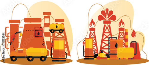 Oil refinery cartoon. The cartoon style is visually appealing and attention-grabbing.
