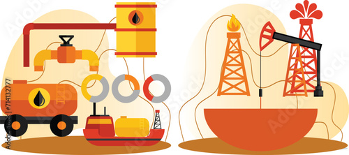 Oil refinery cartoon. The cartoon style is visually appealing and attention-grabbing.