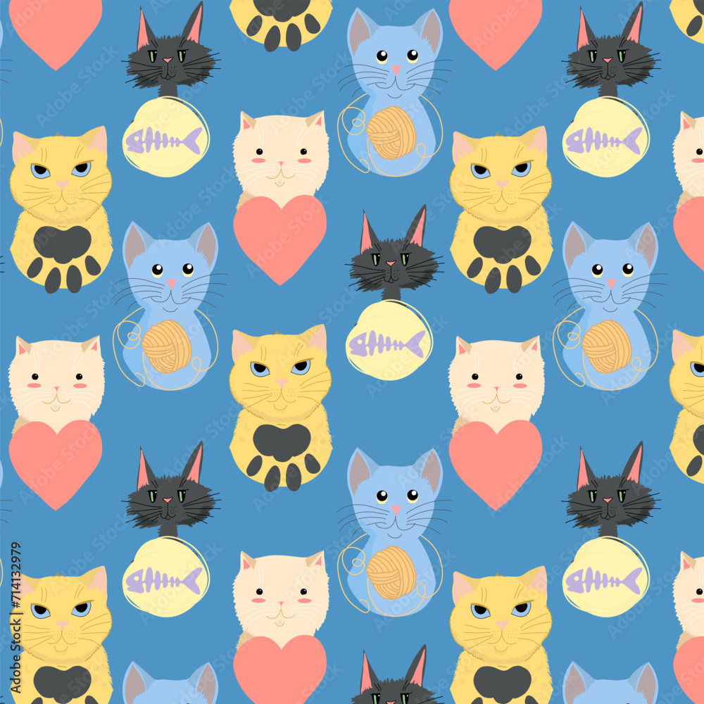 Obraz premium Cute pattern with cats. Vector illustration. For print.