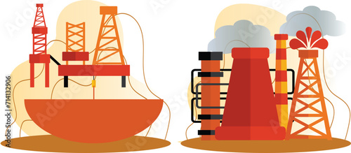 Oil refinery cartoon. The cartoon style is visually appealing and attention-grabbing.