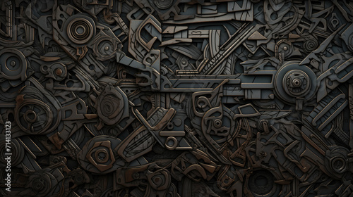 Dark color mechanical shapes metal textured surface background photo