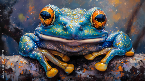 blue frog with orange eyes