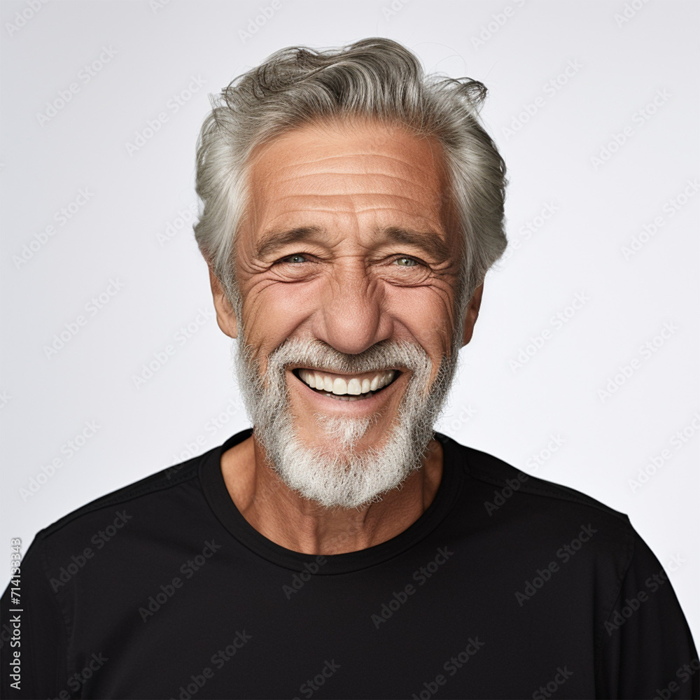 Studio portrait of a older man smiling with a modern haircut. Advertisement for dental, business, studio, etc. Studio portrait of a older man smiling with a modern haircut. Advertisement for dental, business, studio, etc.