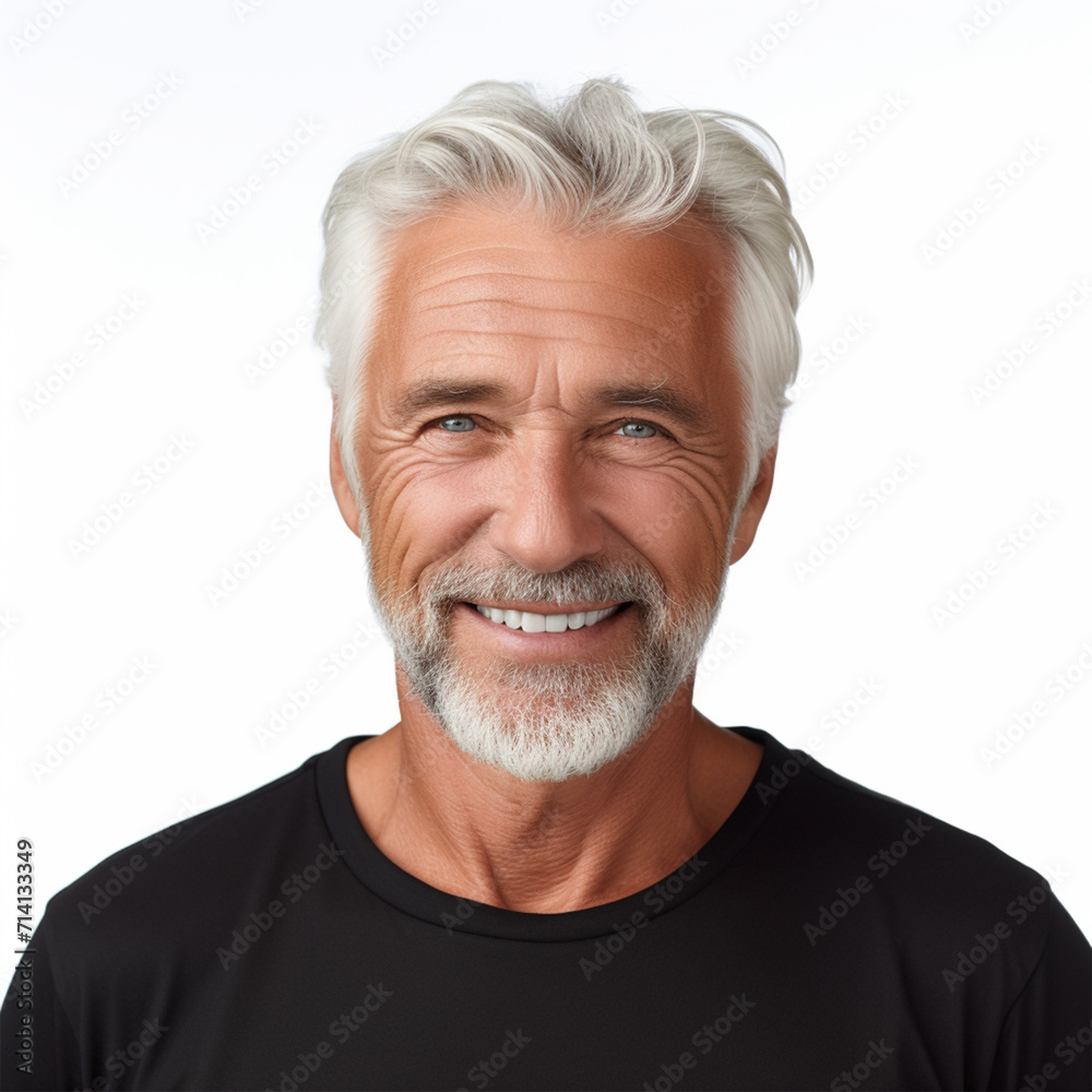 Studio portrait of a older man smiling with a modern haircut. Advertisement for dental, business, studio, etc. Studio portrait of a older man smiling with a modern haircut. Advertisement for dental, business, studio, etc.