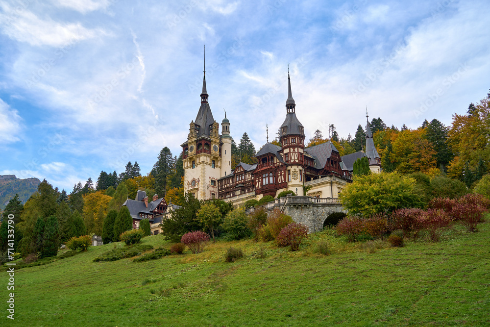 Peles Castle in Romania on a cloudy autumn day Peles Castle in Romania on a cloudy autumn day